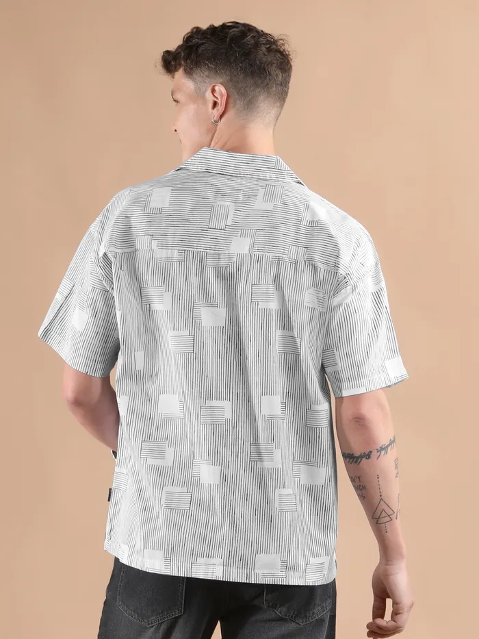White Printed Cuban Shirt
